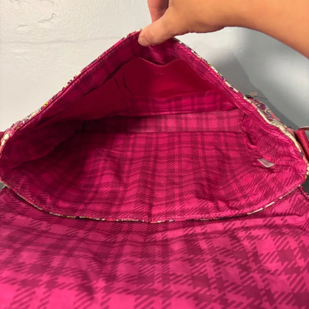 Vera Bradley Paisley Meets Plaid Pink and Gray Quilted Messenger Bag